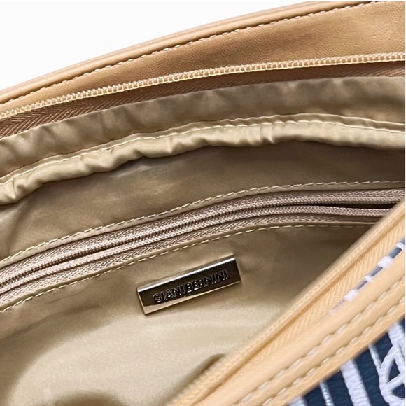Giani Bernini Shoulder Bag Navy Blue Striped Logo Satchel - Picture 10 of 12